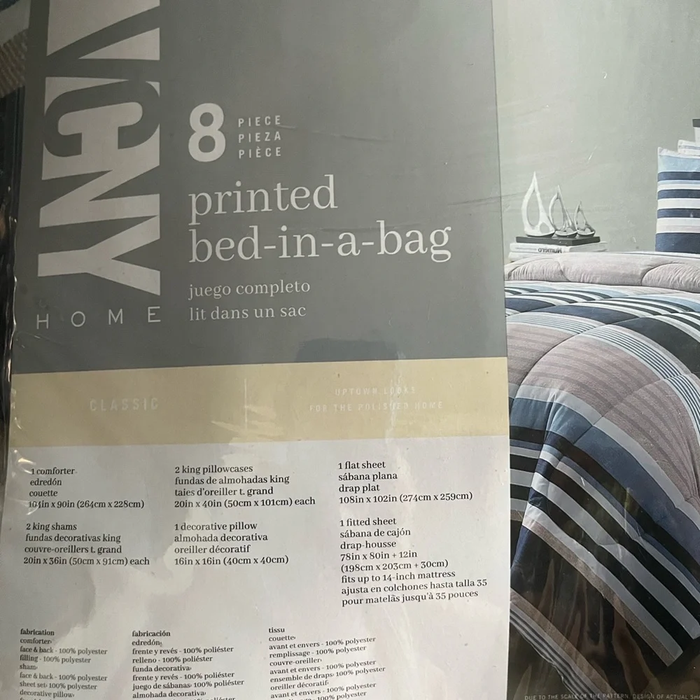 Striped Nautical 8 pc Bedding Set Sz king